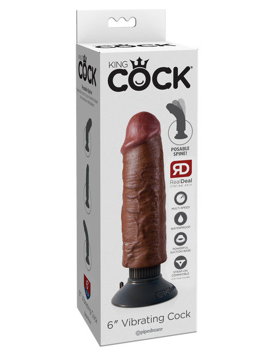 King Cock 6 Inch Vibrating Cock - Brown