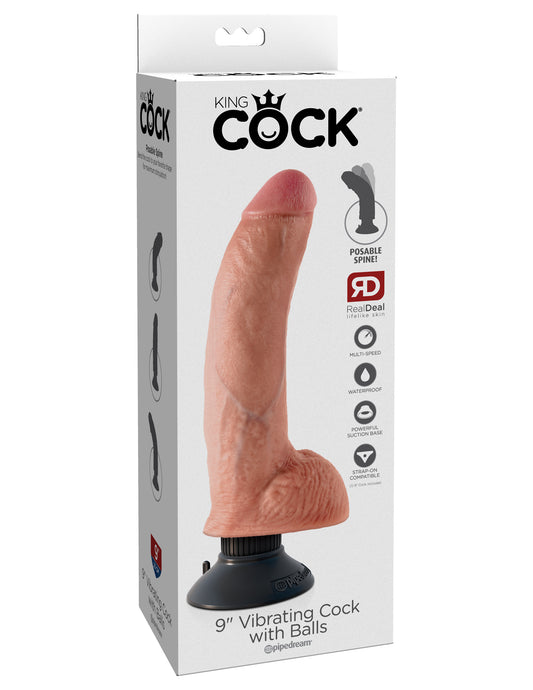 King Cock 9-Inch Vibrating Cock With Balls - Flesh