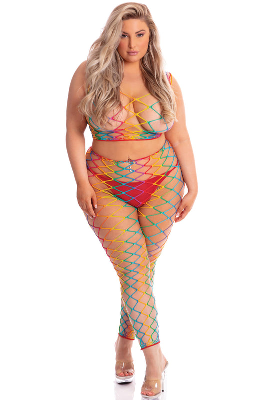 Pink Lipstick - Roy G. Biv 2 Pc Bodystocking - 1x-3x - Rainbow