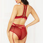 Applique & Mesh Bra Set - Small - Burgundy