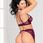 Lace Bra, Garter, and Panty Set - One Size -  Purple